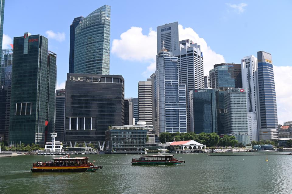 A general view of Singapore's financial business district is seen from Marina Bay in Singapore on July 12, 2019. (Photo by Roslan RAHMAN / AFP)        (Photo credit should read ROSLAN RAHMAN/AFP via Getty Images)