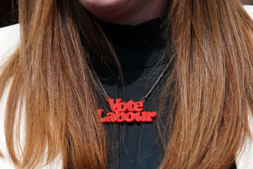 Angela Rayner, Deputy Leader of the Labour Party, wears a Vote Labour necklace (Getty Images)