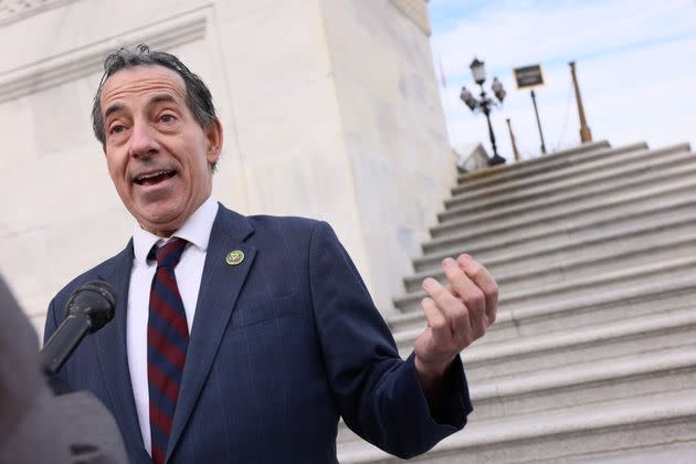 Rep. Jamie Raskin (D-Md.) speaks to journalists on the steps of the U.S. Capitol on Dec. 13.