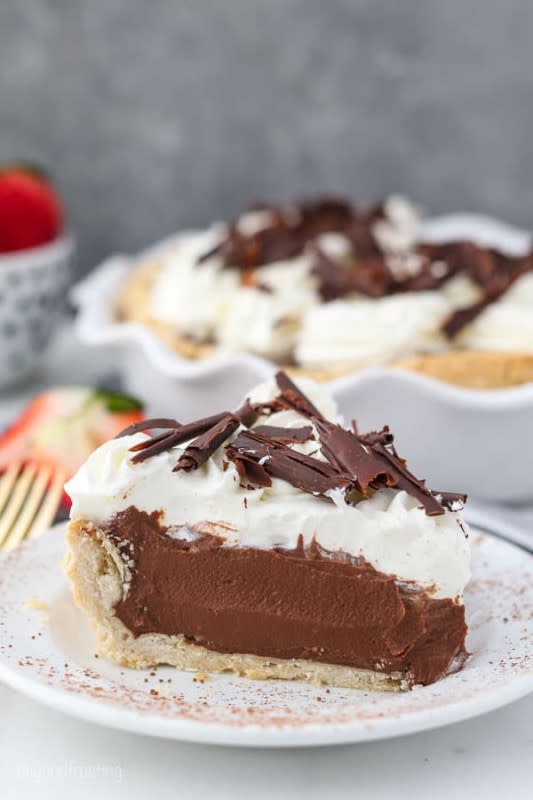 <p><strong>Chocolate Pie</strong><br> Get the recipe <a href="https://beyondfrosting.com/2019/03/04/chocolate-pie-recipe/" rel="nofollow noopener" target="_blank" data-ylk="slk:here;elm:context_link;itc:0;sec:content-canvas" class="link "><em><strong>here</strong></em></a></p>