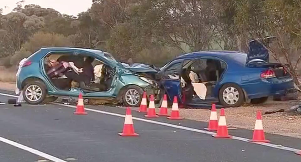 Trish, 78, and Mike McCaullife, 76, from Renmark in the Riverland region, were involved in a crash on the Sturt Highway between Waikerie and Kingston on Murray on Wednesday about 2pm in a Mazda they won in a raffle. Source: 7 News