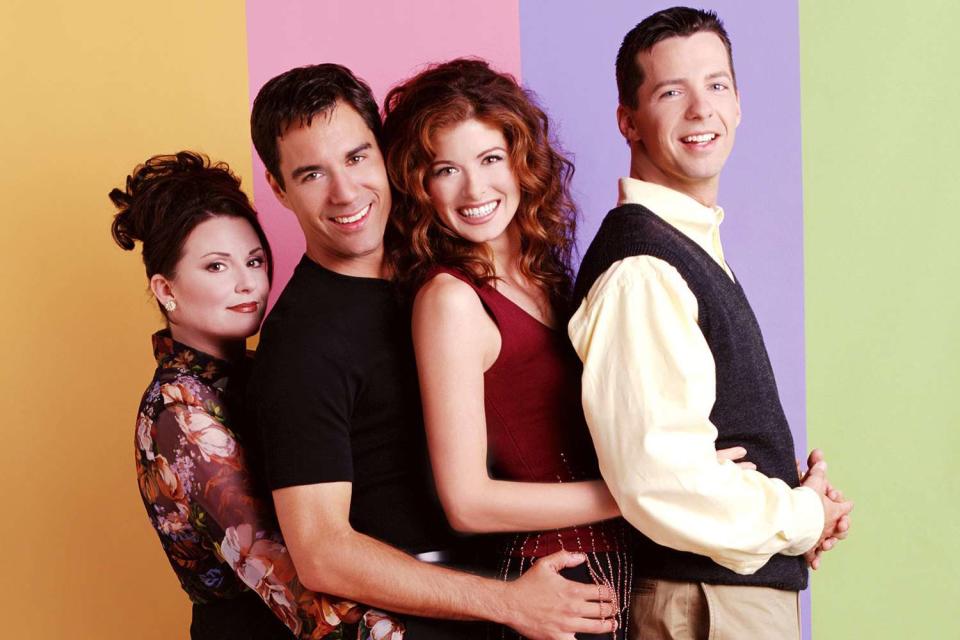 <p>Chris Haston/NBCU Photo Bank</p> Megan Mullally as Karen Walker, Eric McCormack as Will Truman, Debra Messing as Grace Adler, Sean Hayes as Jack McFarland