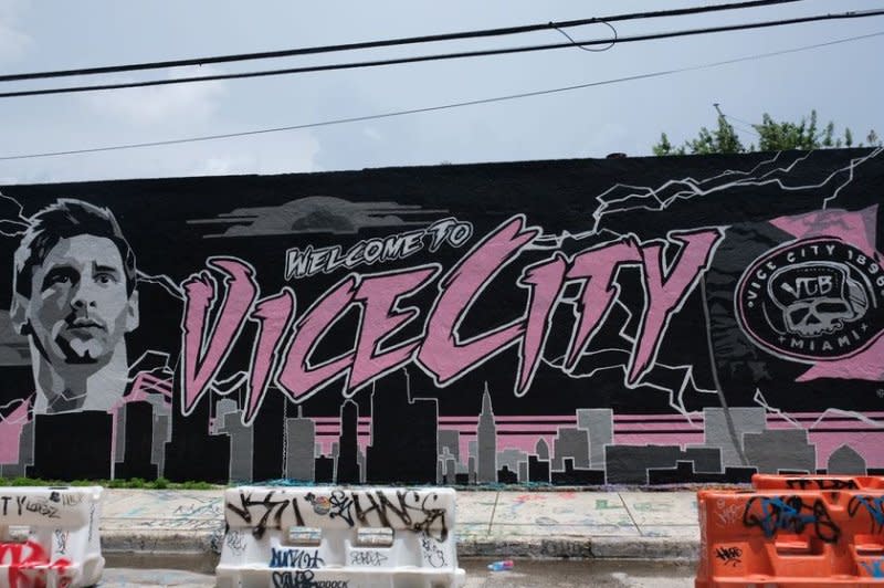 A "Welcome to Vice City" mural for Lionel Messi is shown Monday in the Wynwood neighborhood of Miami. Photo by Alex Butler/UPI