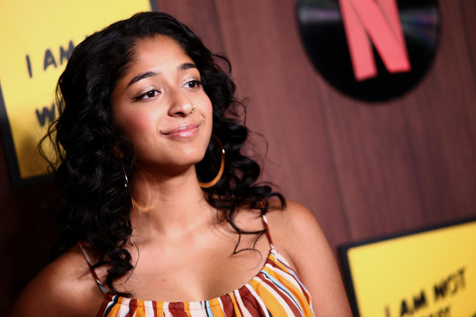 WEST HOLLYWOOD, CALIFORNIA - FEBRUARY 25: Maitreyi Ramakrishnan attends the Netflix's "I Am Not Okay With This" Photocall at The London West Hollywood on February 25, 2020 in West Hollywood, California. (Photo by Tommaso Boddi/WireImage)