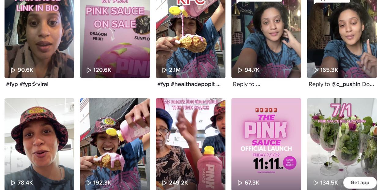 A screenshot of Chef.Pii's TikTok profile showing posts about the "Pink Sauce."