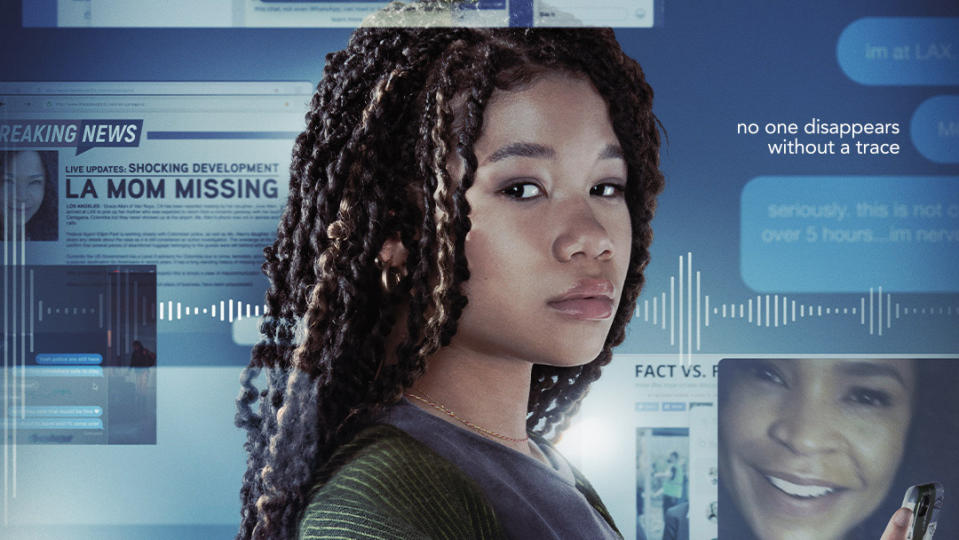 Storm Reid as June, surrounded by messages, and the tag line 