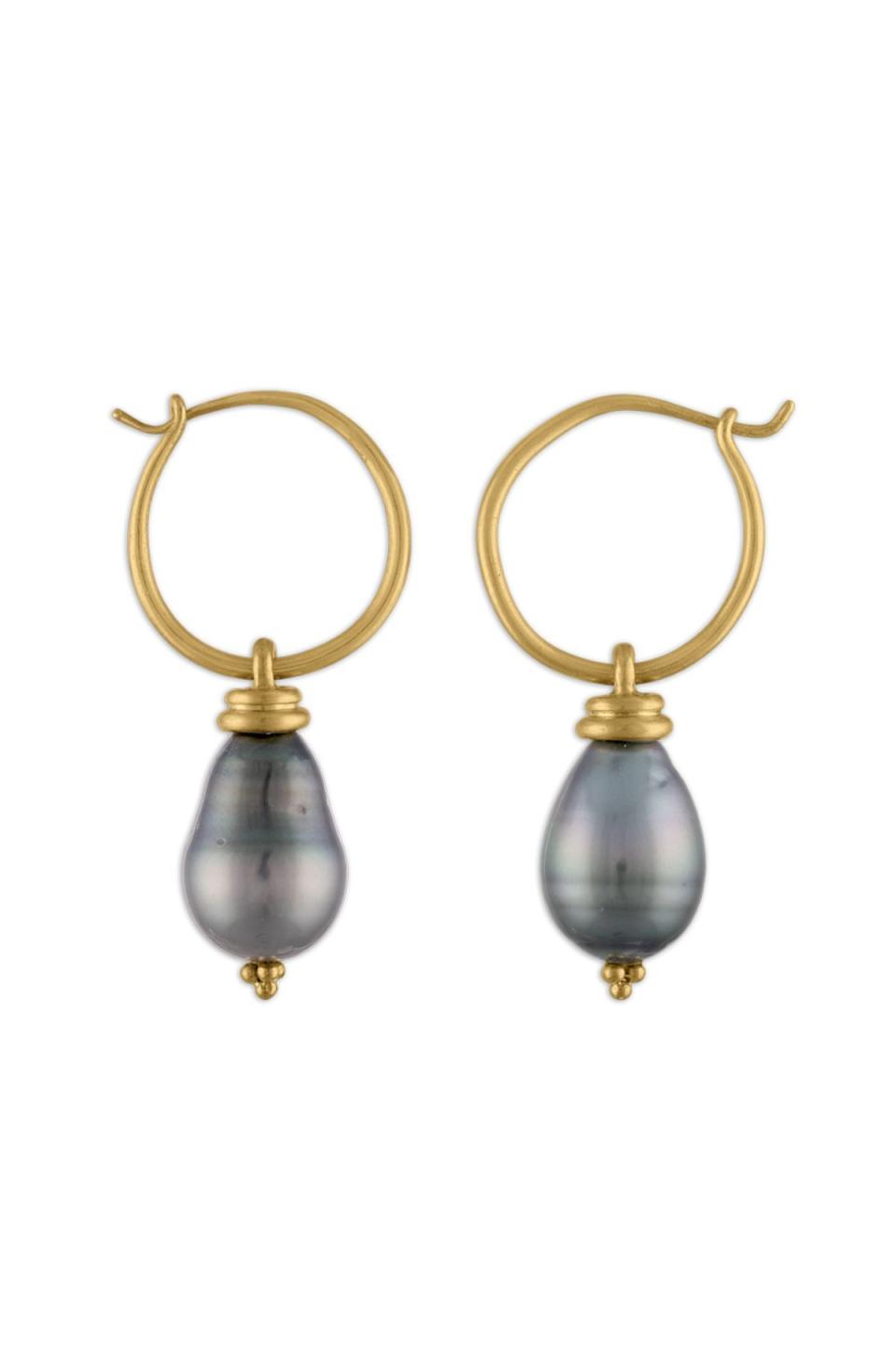 19) Tahitian Pearl Hoop and Hook Earrings