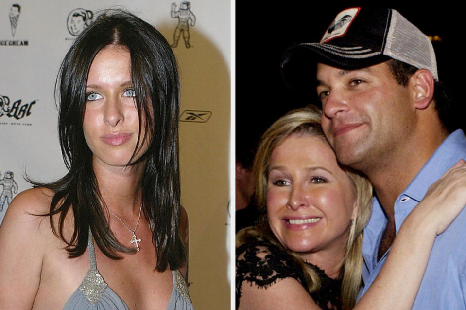 Nicky at an event on the left and Nicky's mom Kathy Hilton embracing Todd on the right