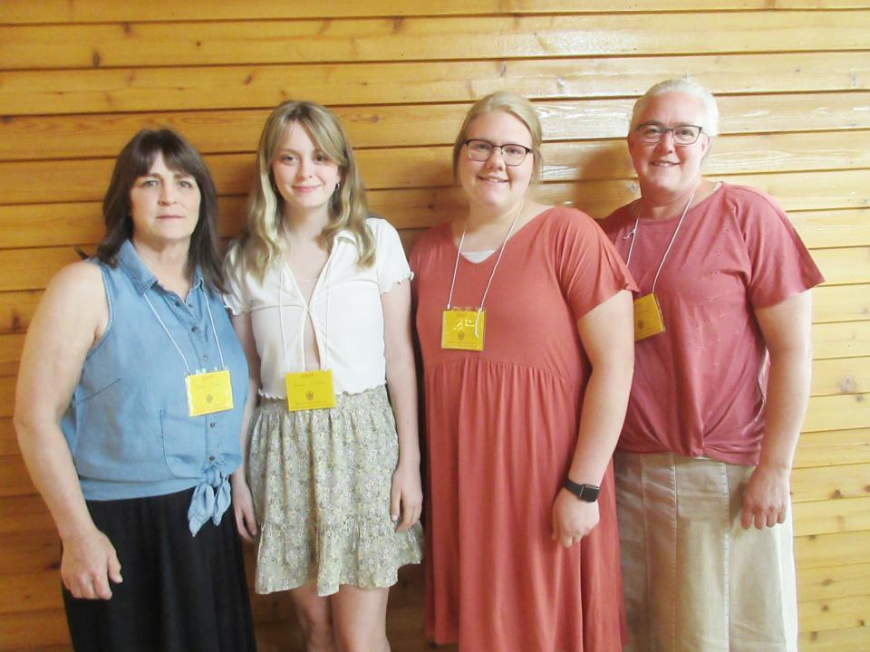 Shelly O’Lone, left, Emma O’Lone, Lynnette Edelman and Myra Edelman are pleased about their daughters receiving chapter grants and they look forward to their years of training to become teachers.