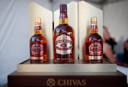 FILE PHOTO: Bottles of Chivas Regal blended Scotch whisky, produced by Pernod Ricard SA, are displayed on the campus of the HEC School of Management in Jouy-en-Josas, near Paris
