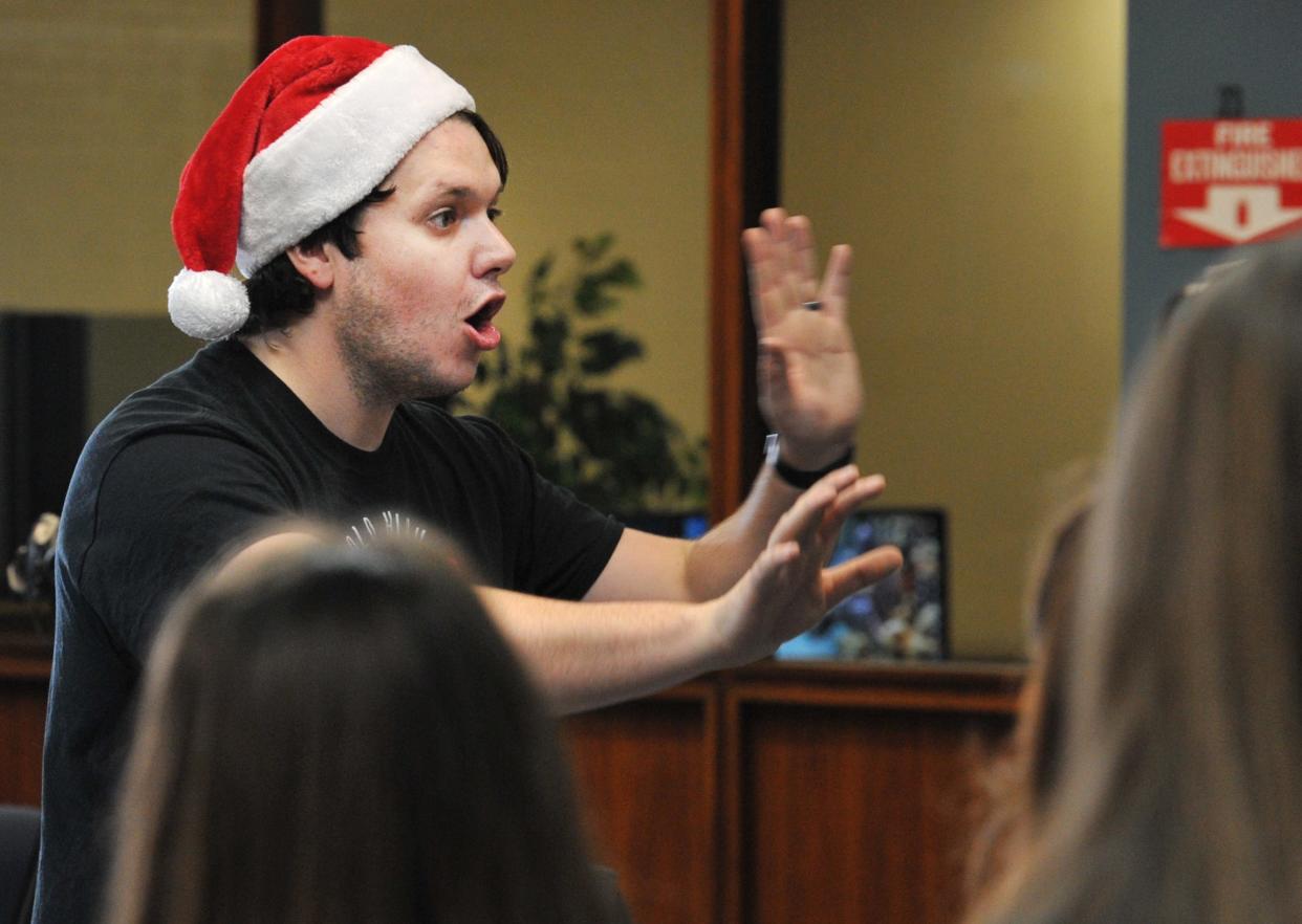 Wichita Falls High School choir director Chris Jarvis directed his choir class during the choir’s annual caroling trip around Wichita Falls as shown in this Dec. 13, 2018, file photo.