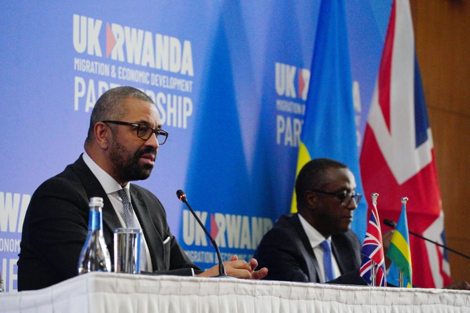 Home Secretary James Cleverly visited Kigali to sign a new treaty with Rwandan Minister of Foreign Affairs (PA Wire)