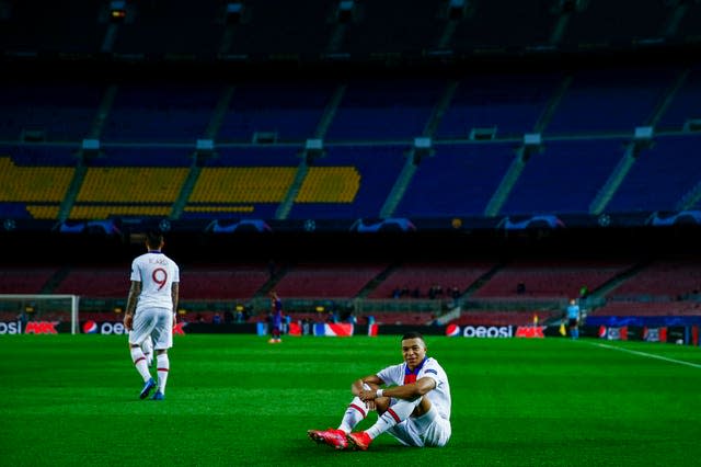 Mbappe celebrates his hat-trick at Camp Nou