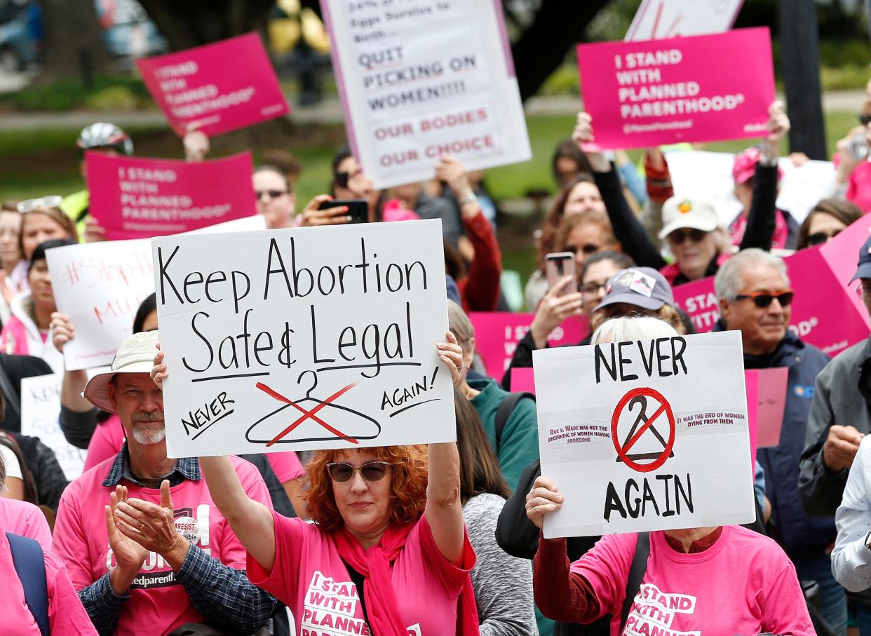 FILE - People rally in support of abortion rights at the state Capitol in Sacramento, Calif., May 21, 2019. A bill announced, Thursday, March 3, 3022, by Senate President Pro Team Toni Atkins, a Democrat, that would let nurse practitioners who have the required training to perform first trimester abortions without the supervision by a doctor.