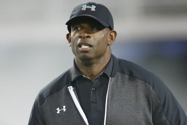 <p>David Rosenblum/Icon Sportswire via Getty Images</p> Deion Sanders looks on during the Under Armour All-America Game