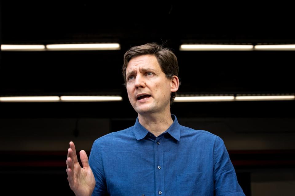 B.C. Premier David Eby announces new funding for community groups targeted by hate crime and violence, along with the launch of a racist incident helpline in the spring.  (Justine Boulin/CBC - image credit)