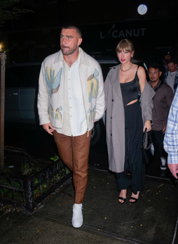 <p>Travis Kelce wearing Jil Sander at a "Saturday Night Live" after-party in New York.</p><p>Photo: Gotham/GC Images</p>