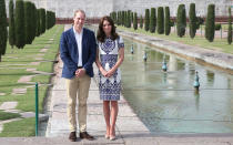 <p>For the most-talked-about moment of her Indian trip, Kate wore a Naeem Khan dress to pose in front of the Taj Mahal. </p>