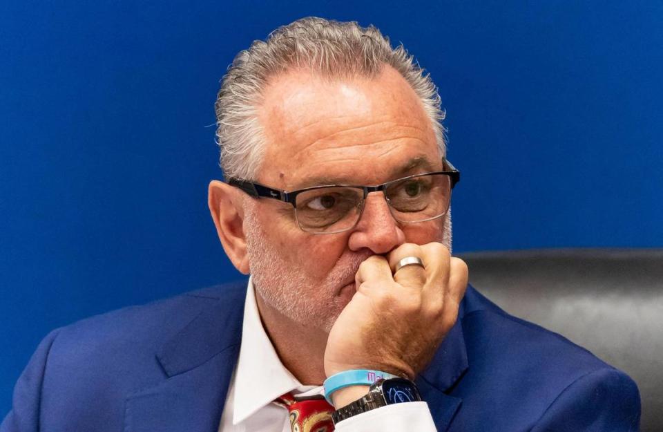 Broward County Public Schools Superintendent Peter Licata attends a school board meeting at the Kathleen C. Wright Building on Tuesday, Nov. 14, 2023, in Fort Lauderdale, Fla.