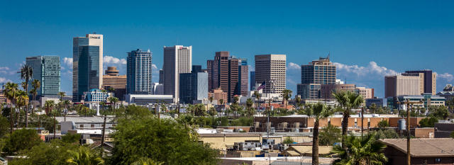 PHOENIX ARIZONA, Panoramic skyline view of Phoenix downtown. (Photo by: Visions of America/Universal Images Group via Getty Images)