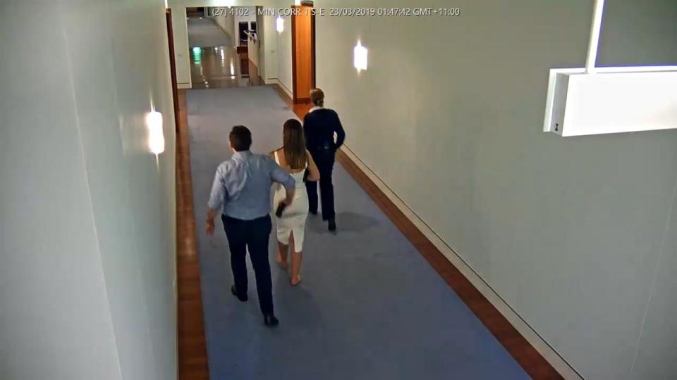 CANBERRA, AUSTRALIA - NCA NewsWire Photos - 04 MARCH, 2024: Newly released CCTV vision shows former political staffers Brittany Higgins and Bruce Lehrmann inside Parliament House in Canberra. The Federal Court has released a trove of audio material and CCTV vision as part of Mr Lehrmann’s blockbuster defamation lawsuit against the broadcaster and journalist Lisa Wilkinson. Picture: NCA NewsWire handout, **EDITORIAL USE ONLY**