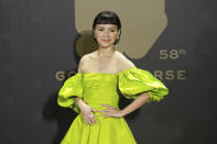 Malaysian actress Sinje Lee arrives at the 58th Golden Horse Awards in Taipei, Taiwan, Saturday, Nov. 27, 2021. Lee is a guest at this year's Golden Horse Awards, one of the Chinese-language film industry's biggest annual events. (AP Photo/ Billy Dai)