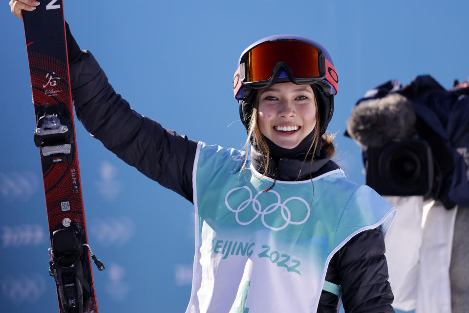 Eileen Gu (pictured) celebrates after winning the gold medal during the Olympic Games.