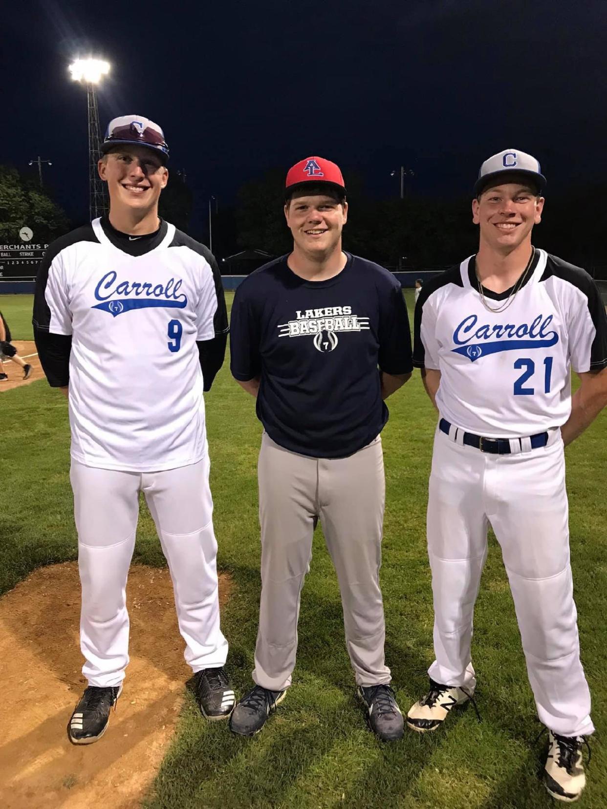 Griffin Dean (center), a native of Mediapolis, has been named head coach of the Burlington High School baseball team for the 2023 season, pending school board approval.