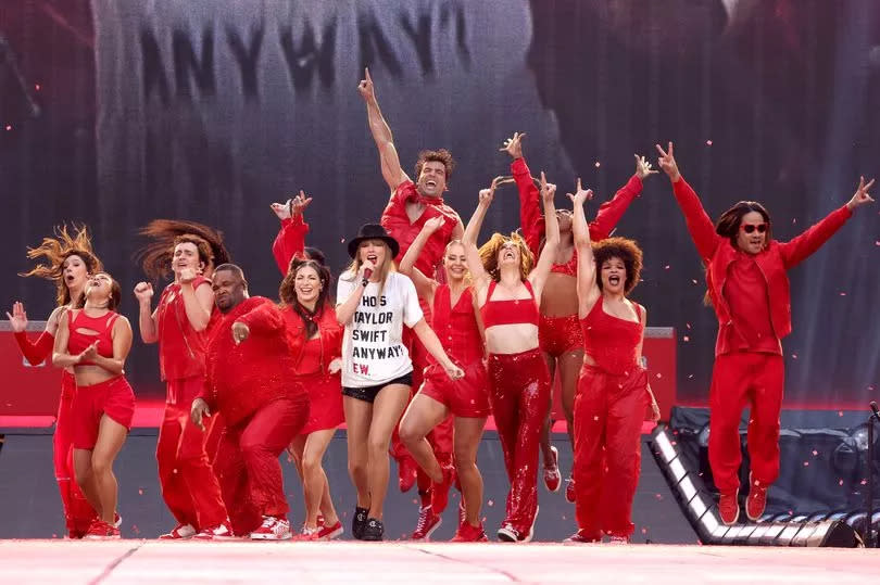 Taylor and her dancers onstage at Wembley ,  where Prince William and his children are said to have been in the audience