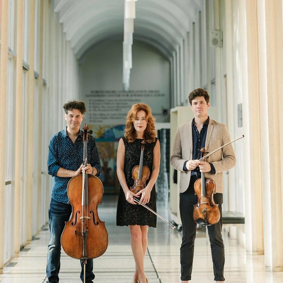 From left: Cellist David Cunliffe, violinist Desirée Ruhstrat and violist Aurélien Fort Pederzoli of the Black Oak Ensemble.