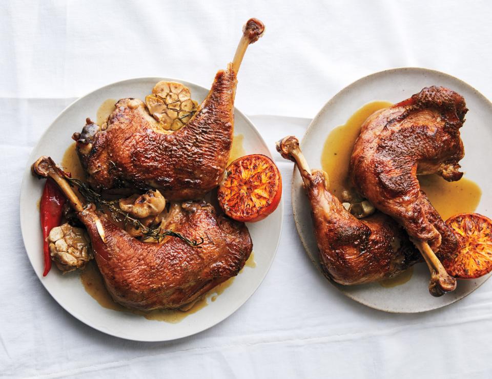 Who needs pulled pork when you can have braised turkey legs? These beauties—with their flavorful stock and truly memorable golden skin—will give you a reason to cook turkey more than once a year. <a href="https://www.bonappetit.com/recipe/stock-braised-turkey-legs?mbid=synd_yahoo_rss" rel="nofollow noopener" target="_blank" data-ylk="slk:See recipe.;elm:context_link;itc:0;sec:content-canvas" class="link ">See recipe.</a>