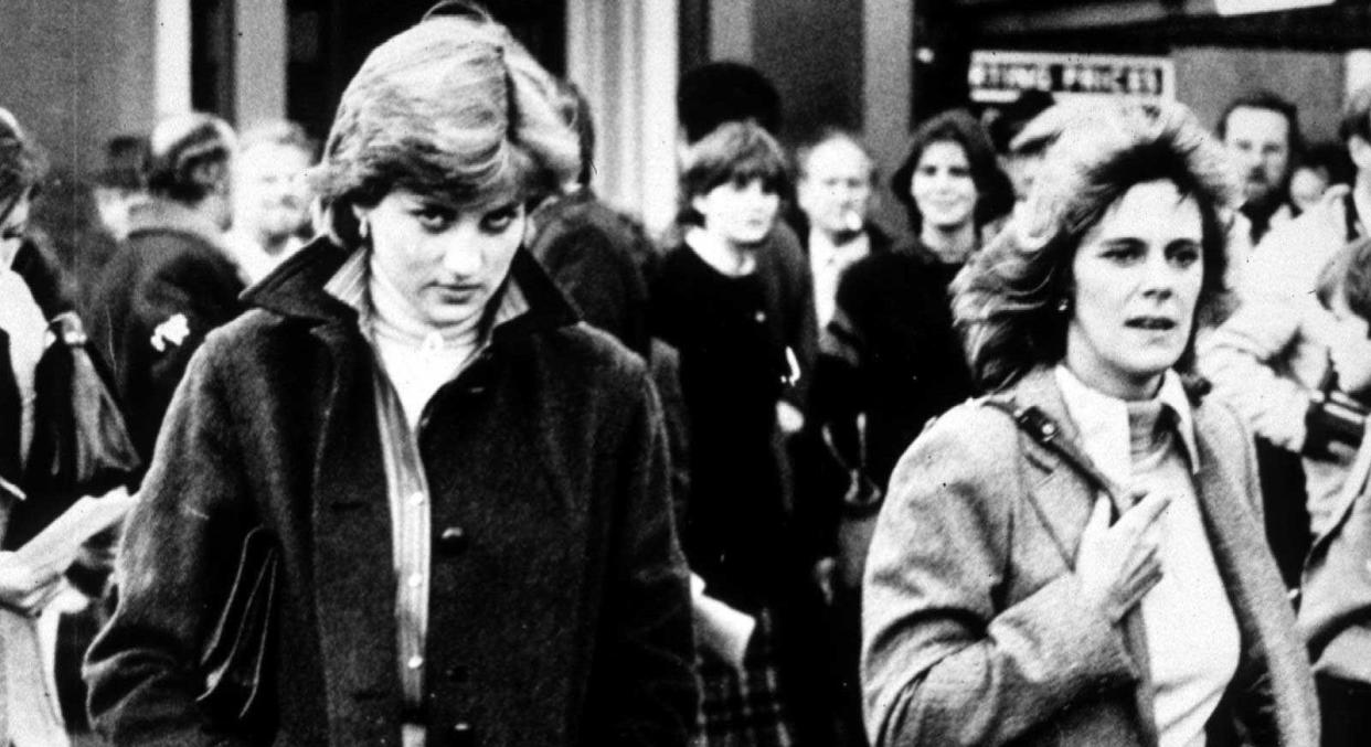 Lady Diana Spencer and Camilla Parker-Bowles at Ludlow Races where Prince Charles is competing, 1980. (Photo by Express Newspapers/Archive Photos) 