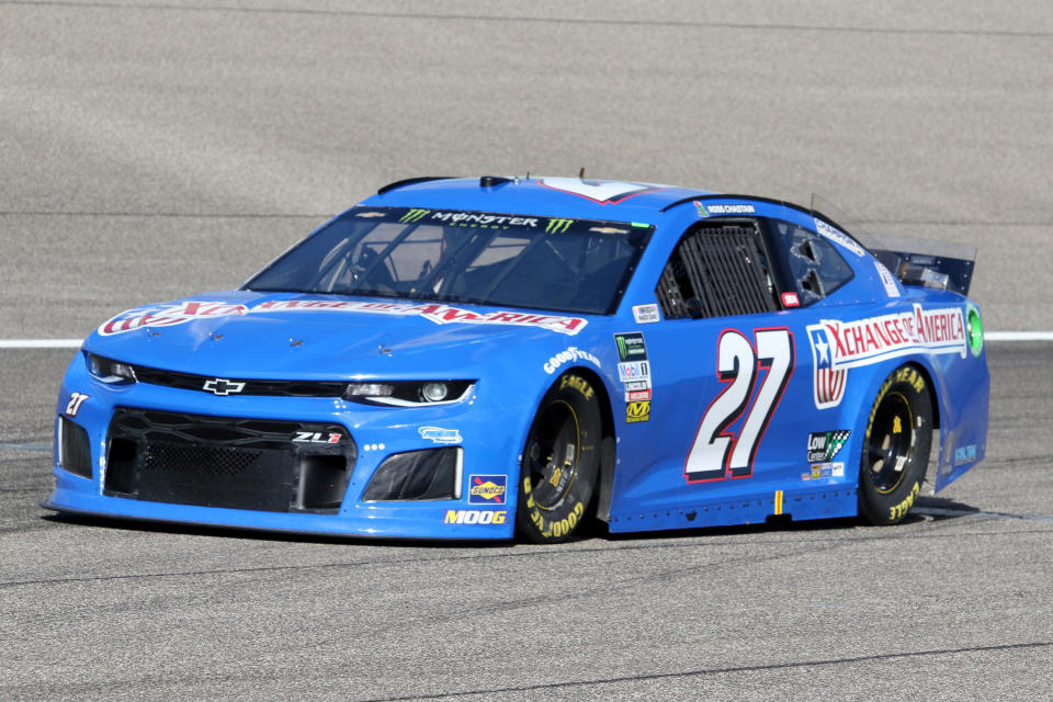 HOMESTEAD, FL - NOVEMBER 16: Ross Chastain, driver of the #27 Xchange of America Chevy during practice for the Ford EcoBoost 400 on November 16, 2019, at  Homestead-Miami Speedway in Homestead, FL.  (Photo by Malcolm Hope/Icon Sportswire via Getty Images)