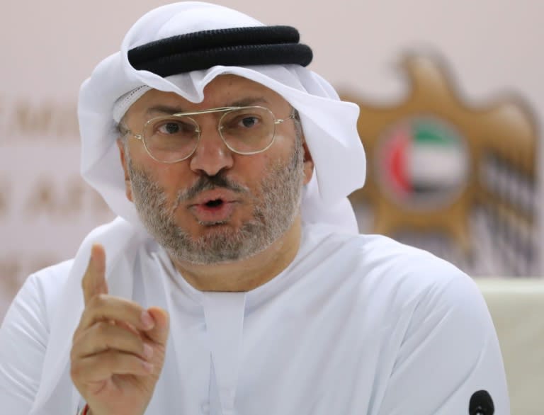 Emirati minister of state for foreign affairs Anwar Gargash speaks during a press conference in Dubai on June 18, 2018