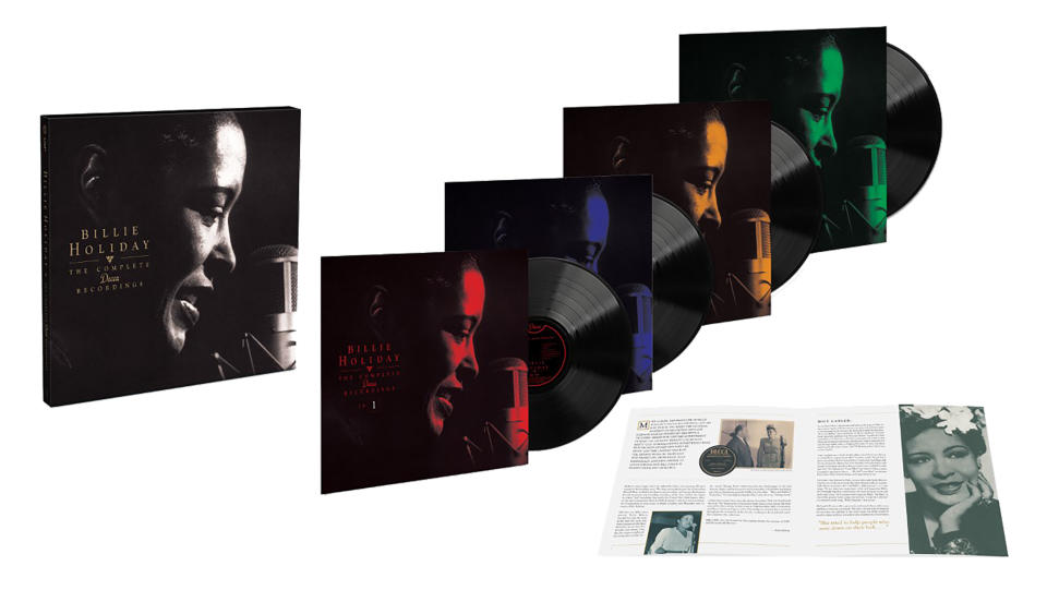 This image released by Decca shows a product shot from the four-LP box collection, “Billie Holiday: The Complete Decca Recordings” featuring 50 tracks, including “Guilty” and “Solitude,” and a 20-page booklet. (Decca via AP)