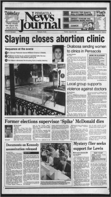 The Pensacola News Journal edition published Aug. 24, 1993, details the fatal shooting of Dr. George Patterson.