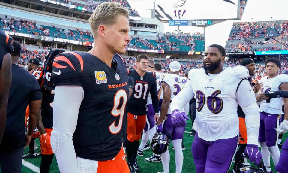 <span>Joe Burrow’s Bengals lost in overtime to the Ravens on Sunday.</span><span>Photograph: Jeff Dean/AP</span>