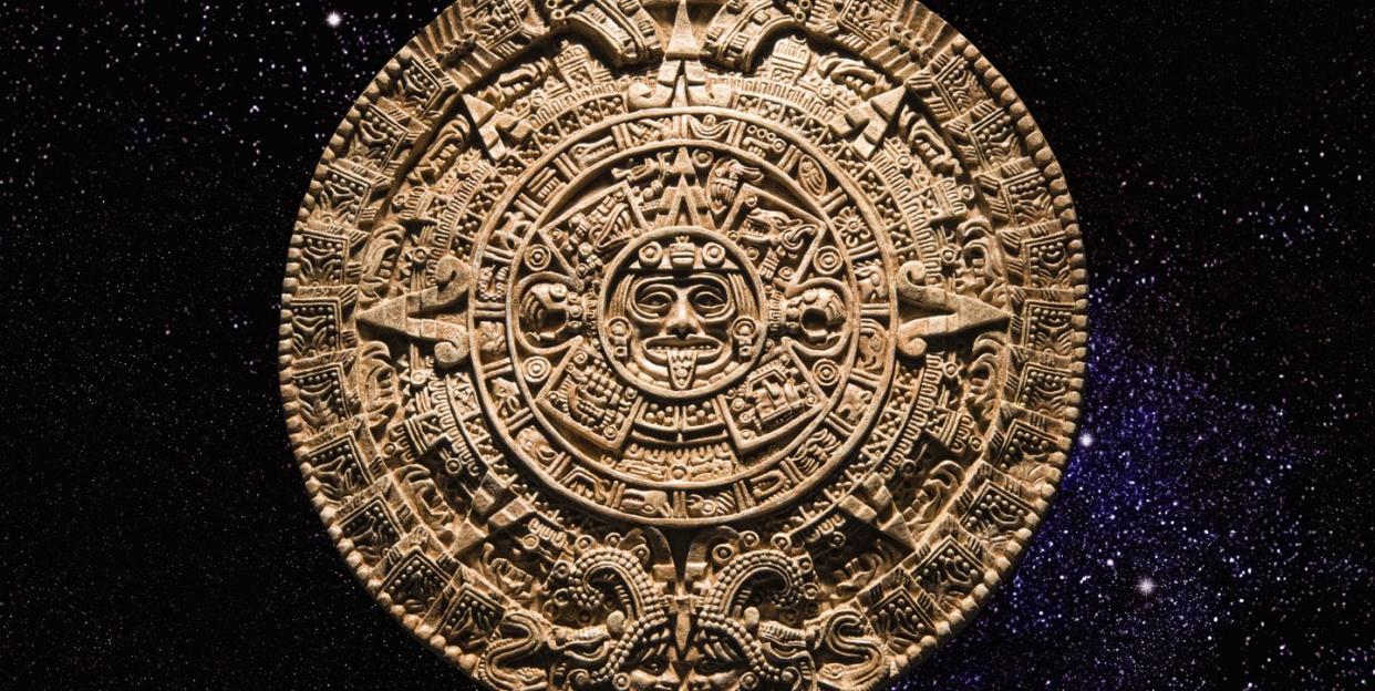 aztec calendar stone carving in space