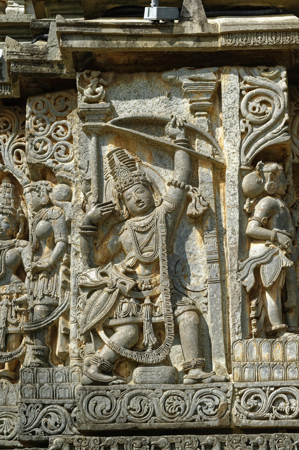 Carving of Arjuna story from Mahabharata at Hoysaleswara temple at Halebidu District Hassan State Karnataka India