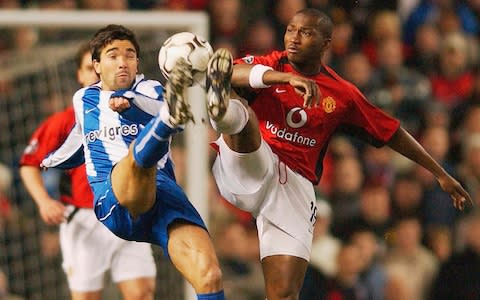 Deco (left) playing for Porto against Manchester United - Credit: getty images