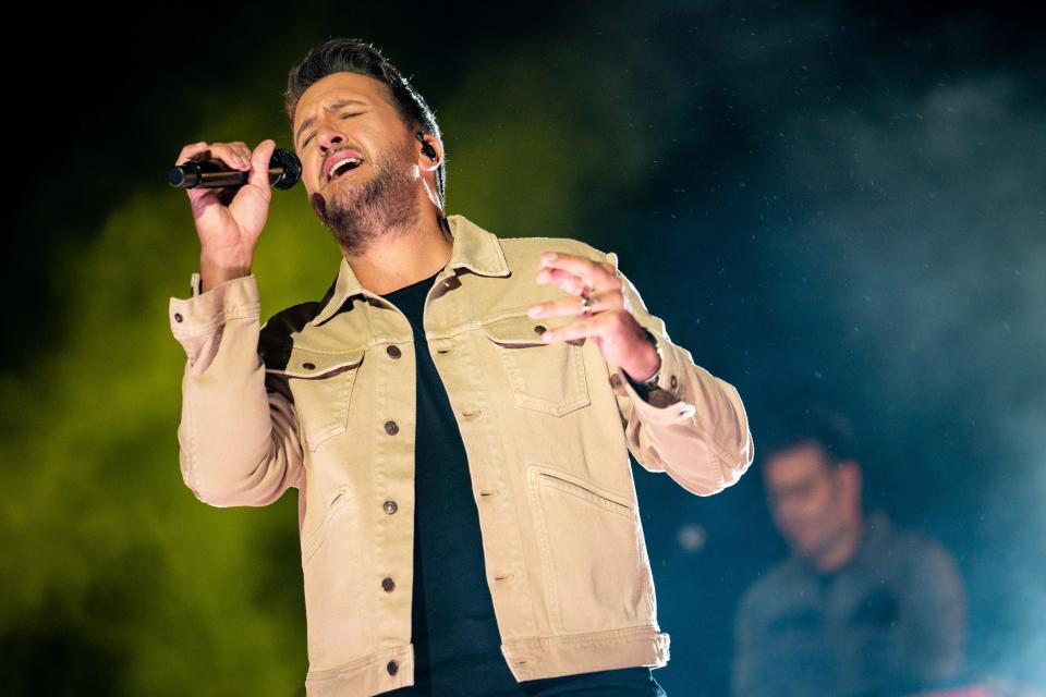 Luke Bryan performs during an CMT Music Awards taping at Assembly Hall at 5th and Broadway in Nashville, Tenn., Wednesday, May 12, 2021.