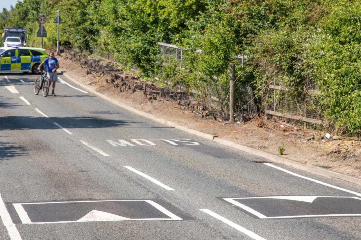 Fake speed humps were painted to slow down speeding drivers along a busy road that leads to two different schools in Swanscombe, Kent. (SWNS)