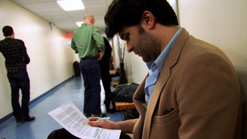 This image released by Sunchaser Entertainment shows actor Ben Crawford in a scene from the documentary "The Standbys," about actors who are hired to wait in the wings of Broadway shows each night, in case the star of the show gets injured or sick. (AP Photo/Sunchaser Entertainment)