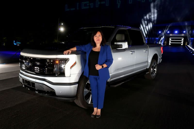 FILE PHOTO: Unveiling of the all-electric Ford F-150 Lightning pickup truck, in Dearborn