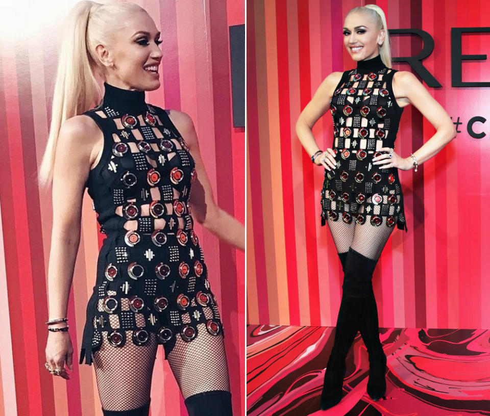 <p>… einen Tag zuvor machte sie ihren Fans auf dem Revlon-Event in New York in diesem kaum vorhandenen Look von David Koma ein sexy kleines Valentinstagsgeschenk! (14. Februar 2017, Bilder: Getty Images, Instagram/gwenstefani) </p>