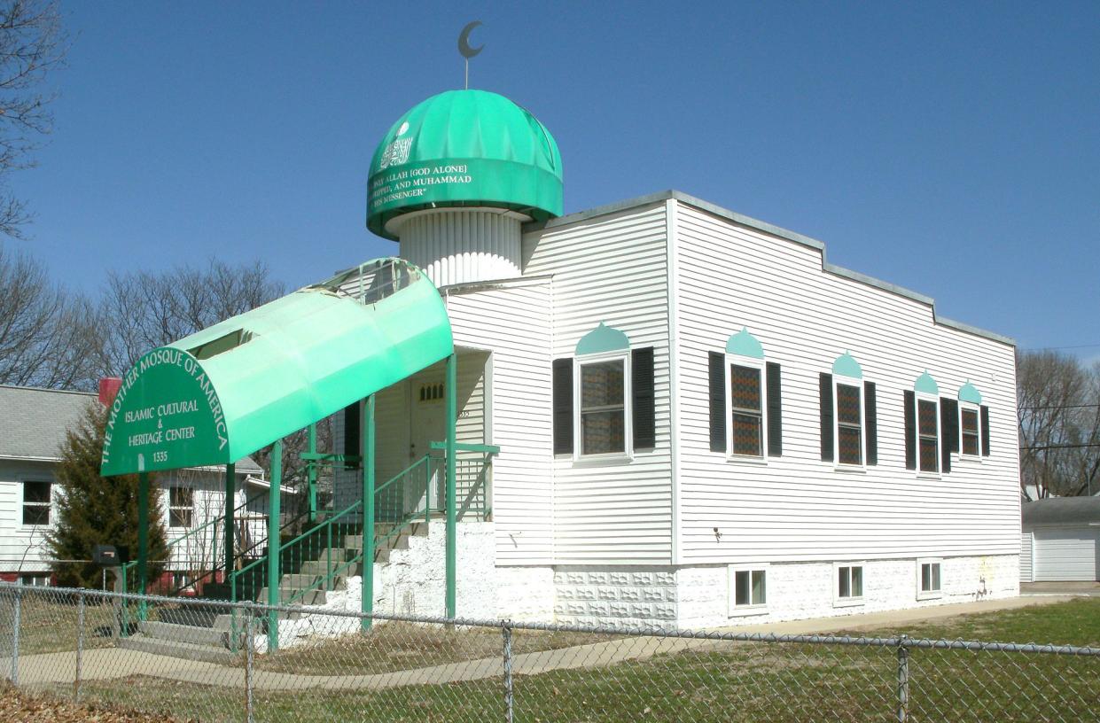 Mother Mosque of America located at 1335 9th Street Northwest in Cedar Rapids, Linn County, Iowa is on the National Register of Historic Places. Front and right side view.