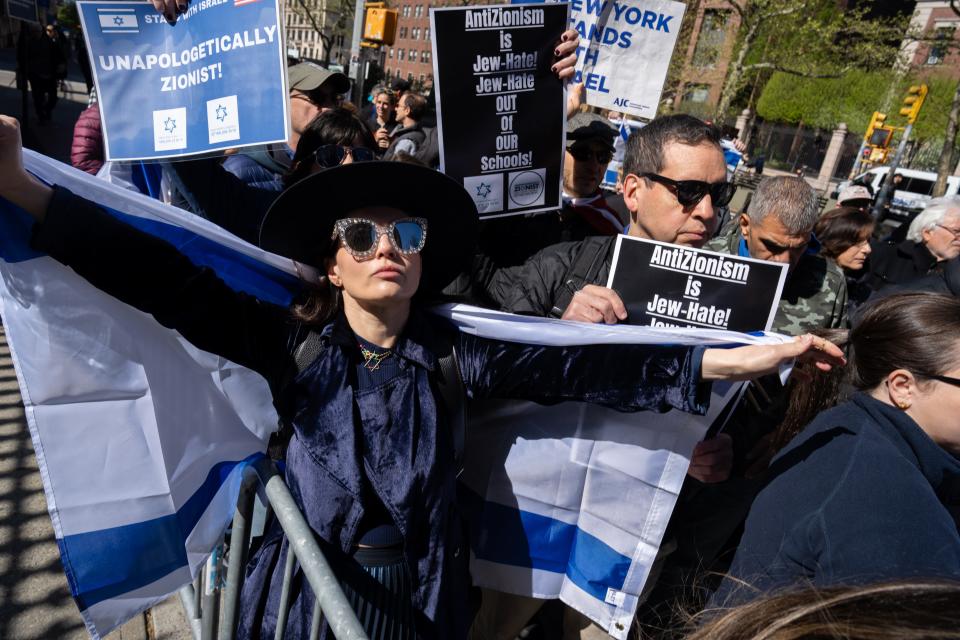 People attend a pro-Israeli rally held by Assistant Professor Shai Davidai at Columbia University on April 22, 2024 in New York City.
