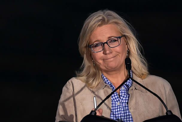 PHOTO: Rep. Liz Cheney gives a concession speech to supporters during a primary night event, Aug. 16, 2022, in Jackson, Wyo. (Alex Wong/Getty Images)