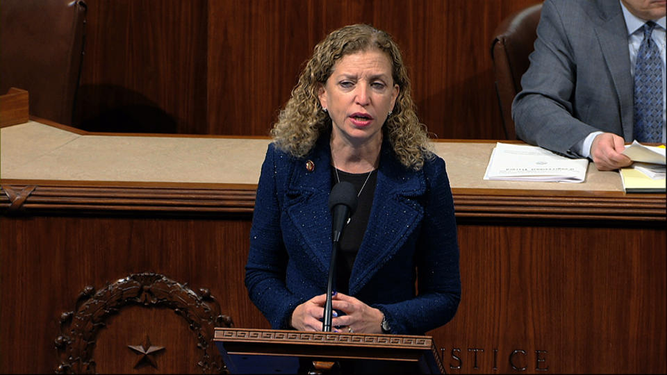 Rep. Debbie Wasserman Schultz, D-Fla., speaks as the House of Representatives debates the articles of impeachment against President Donald Trump at the Capitol in Washington, Wednesday, Dec. 18, 2019. (Photo: House Television via AP)