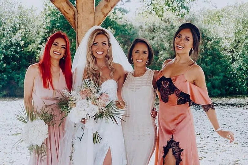 Strictly's Katya in a group of girls posing with Amy Dowden on Amy's wedding day